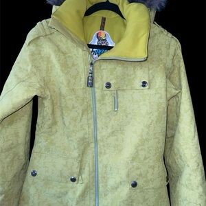 BURTON Hooded Jacket Ski Coat Chartreuse Dry Ride Small Cool Flavors Insulated